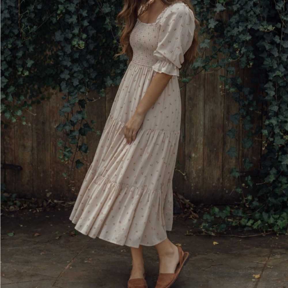 Neuflora 100% Cotton Ashland Smocked Puff-Sleeve Maxi Dress